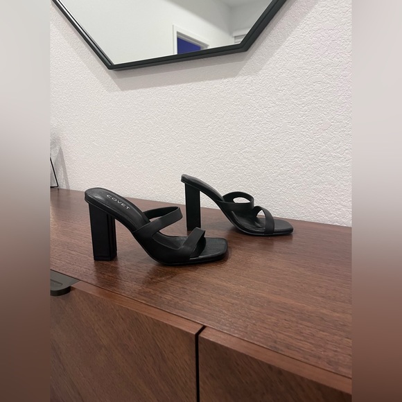 COVET Black Block Heel Mules - Picture 2 of 7